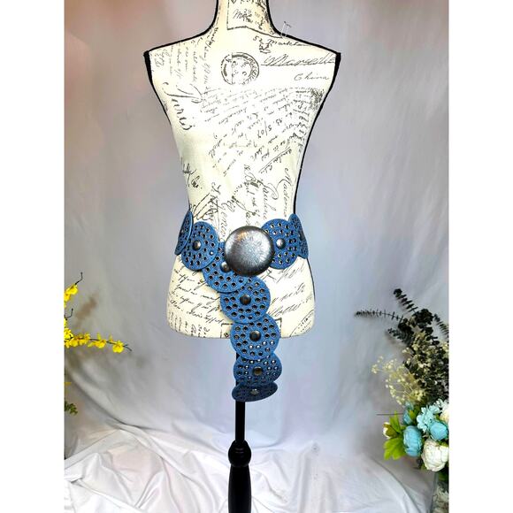 8 Other Reasons Montana Stallion Belt Studded Blue Denim 43